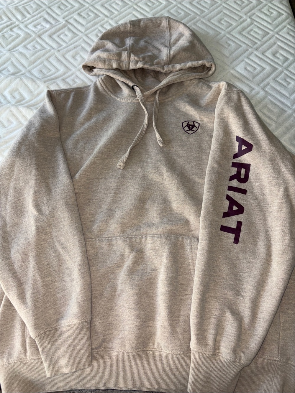 Ariat Crewneck Hoodie in Beige with Purple Logo